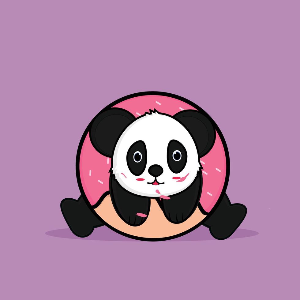 niedlicher panda in der donut-cartoon-vektorsymbolillustration. Tierfutter-Icon-Konzept isolierter Premium-Vektor. flacher Cartoon-Stil vektor