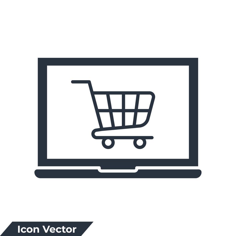 Online-Shopping-Symbol-Logo-Vektor-Illustration. computeranzeige mit einkaufswagensymbolvorlage für grafik- und webdesignsammlung vektor