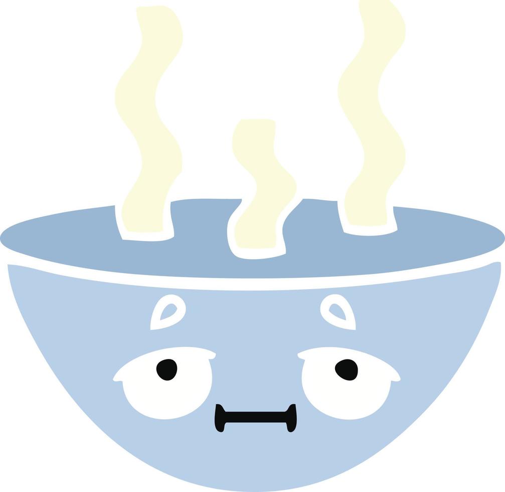 platt färg retro tecknad skål med varm soppa vektor