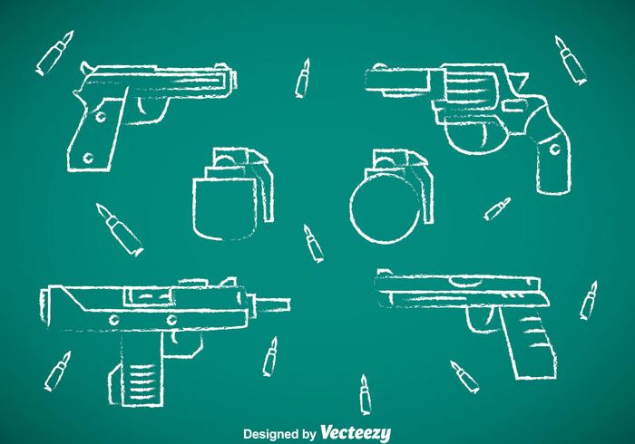 Guns Collection Chalk Draw ikoner vektor