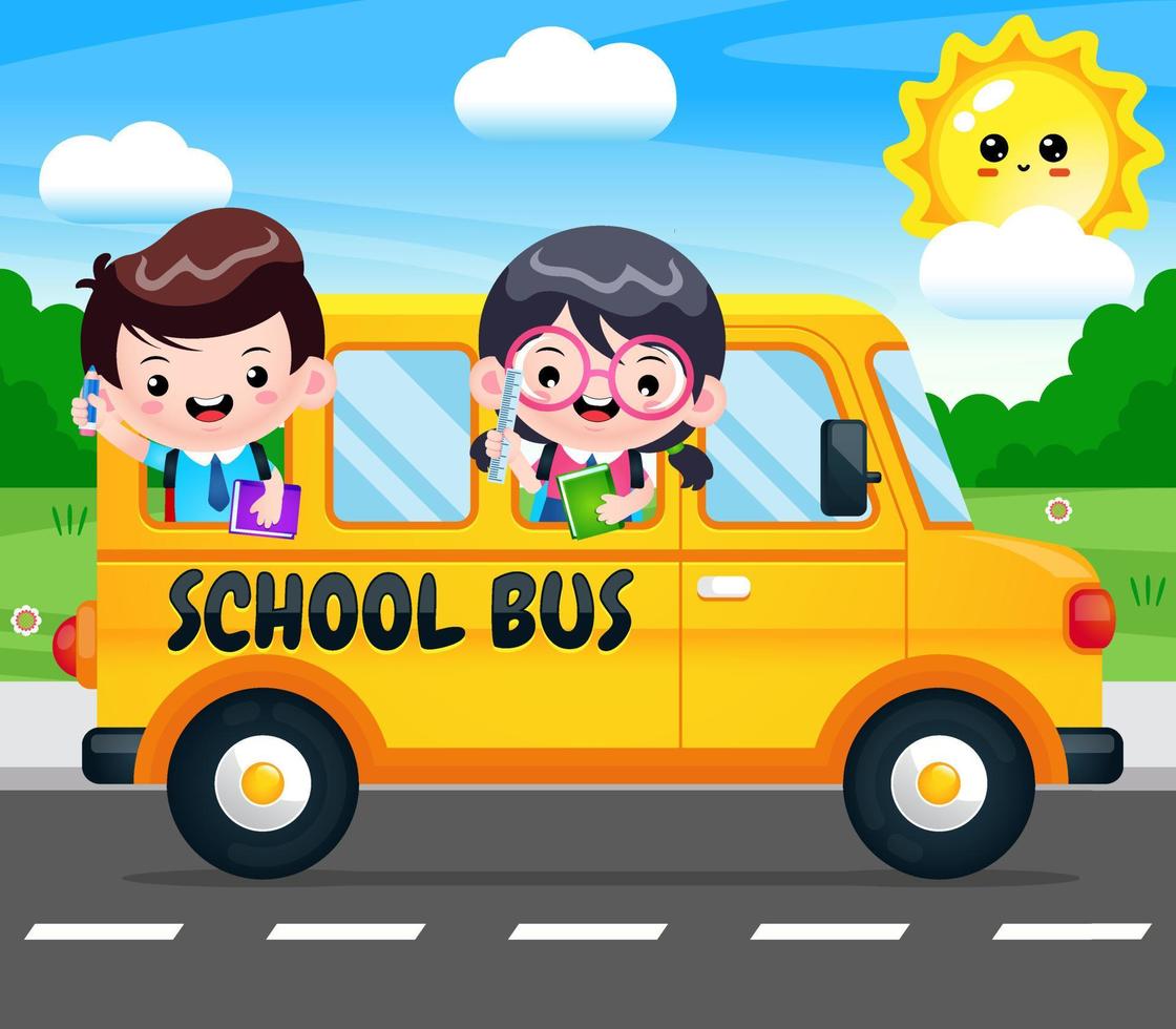 skolbuss med glada barn tillbaka till skolan vektor