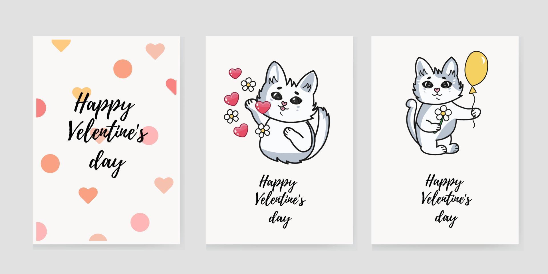 söta katter fulla av kärlek. en uppsättning rektangulära presentetiketter, vykort, vykort. vacker, rolig, fantastisk alla hjärtans dag. vektor illustration