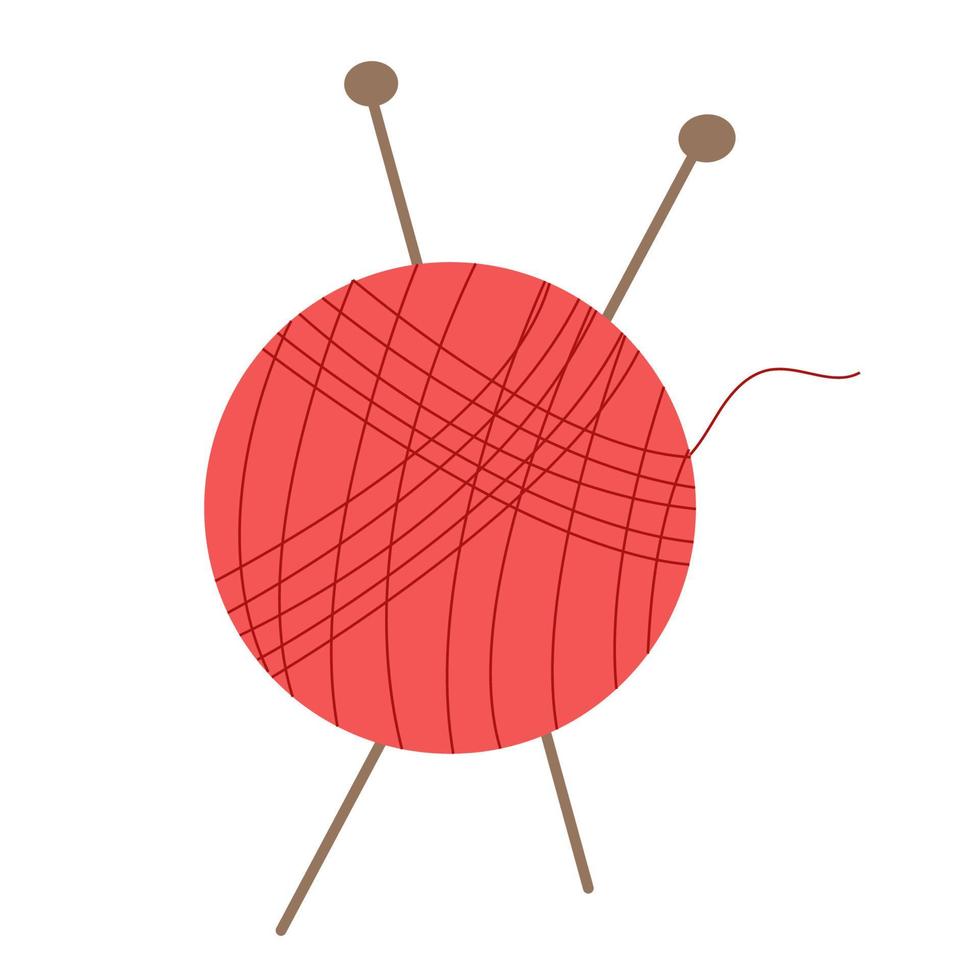 roter Wollknäuel und Nadeln isoliert auf weißem Hintergrund vektor