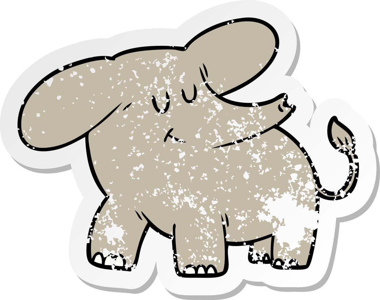 bedrövad klistermärke av en tecknad elefant vektor