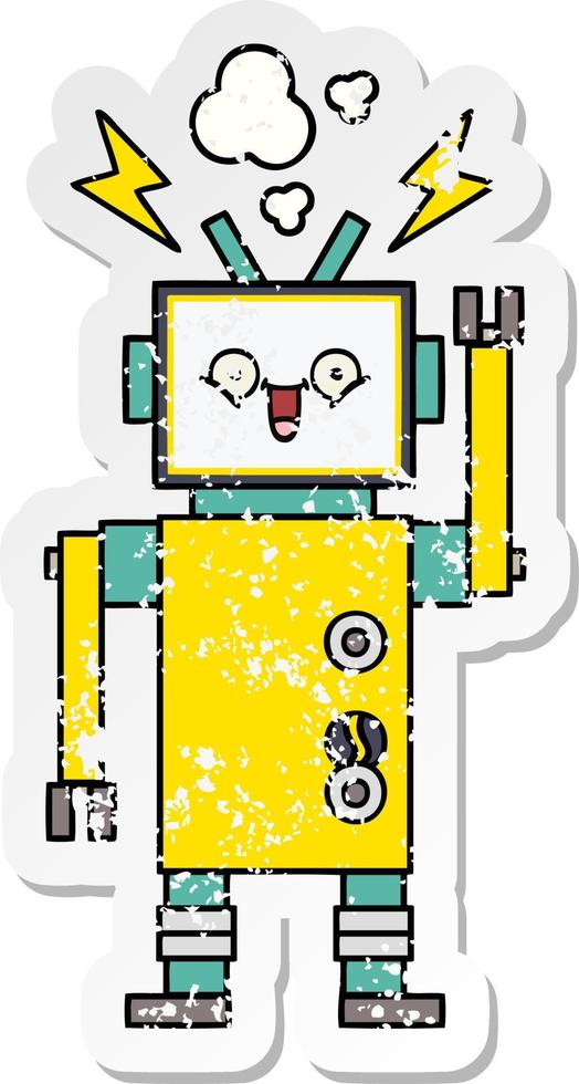 beunruhigter Aufkleber eines glücklichen Roboters der niedlichen Karikatur vektor