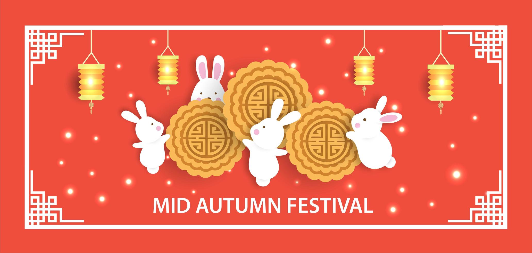 Mittherbstfest Banner mit niedlichen Kaninchen vektor