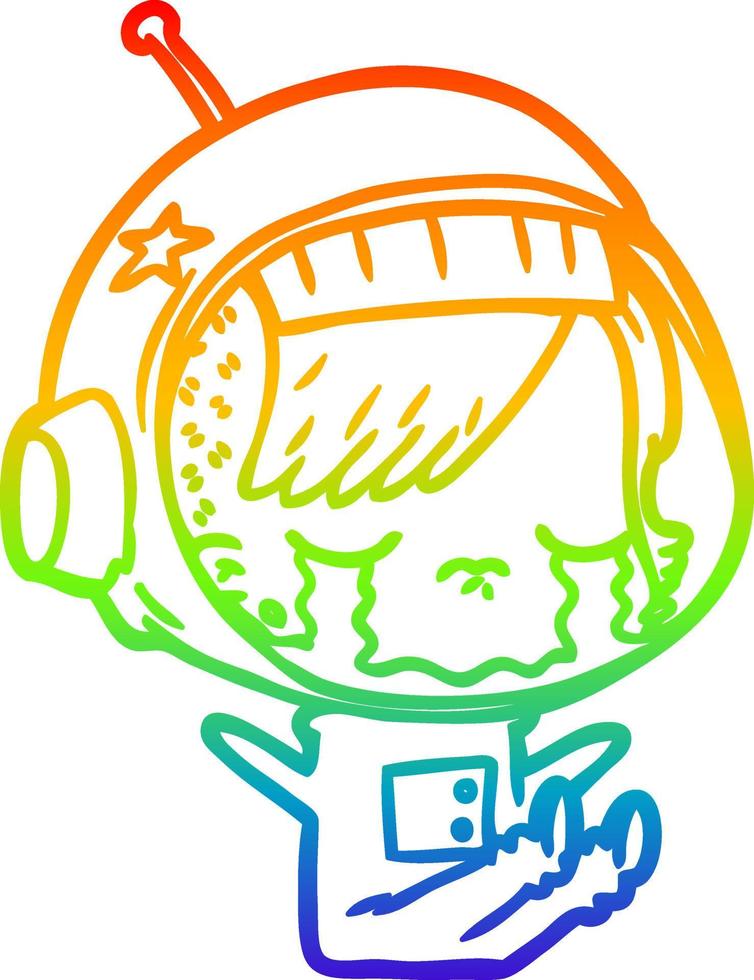 Regenbogengradientenlinie Zeichnung Cartoon weinendes Astronautenmädchen vektor