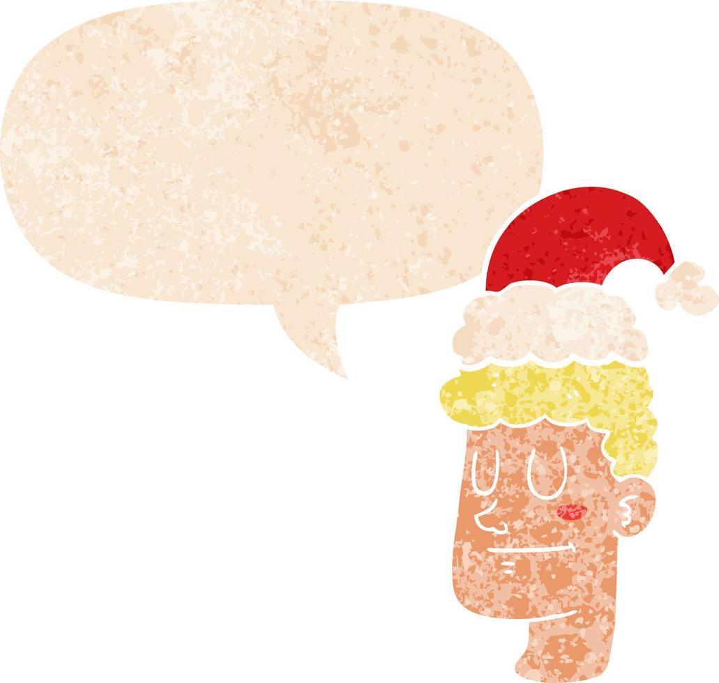 Cartoon-Mann mit Weihnachtsmütze und Sprechblase im strukturierten Retro-Stil vektor