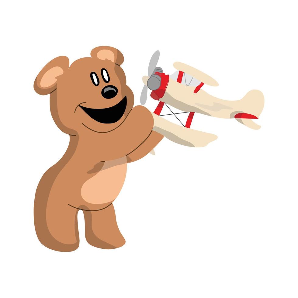en björn som spelar ett flygplan, en platt och isolerad designillustration vektor