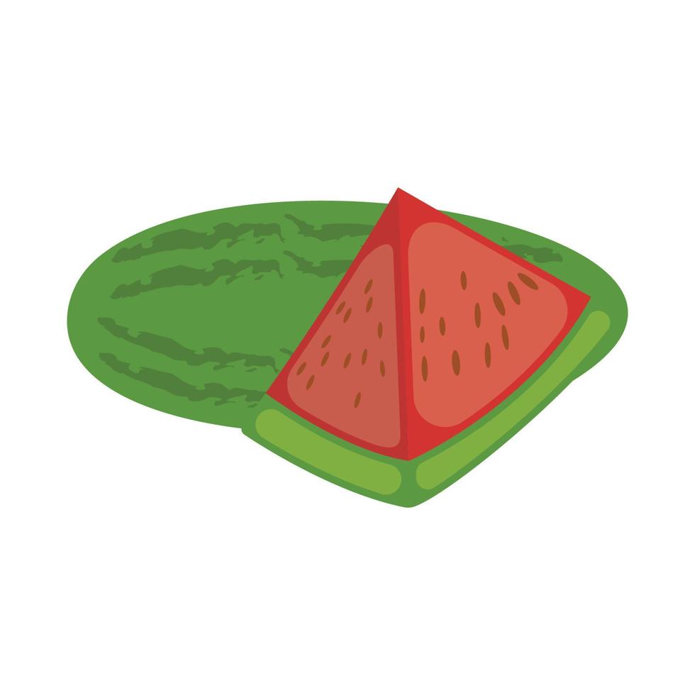 isolerade hel och skivad vattenmelon på en vit bakgrund. illustration i vektorformat. vektor