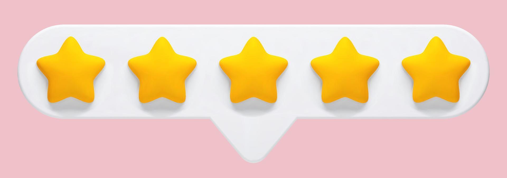 vektor 3d realistische illustration von 5-sternen-feedback, bewertung eines produkts oder einer dienstleistung auf einem rosa hintergrund
