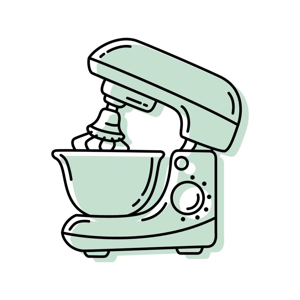 Vektor-Schwarz-Weiß-Illustration mit farbigem Hintergrund in handgezeichnetem Stil, Küchenmaschine, Küchenmaschine vektor