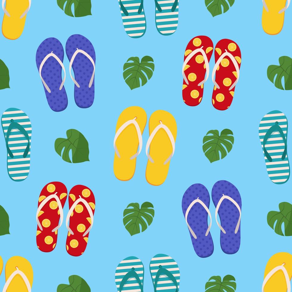 Paar Strandschuhe. nahtloses muster der sommerflipflops. flache vektorillustration vektor