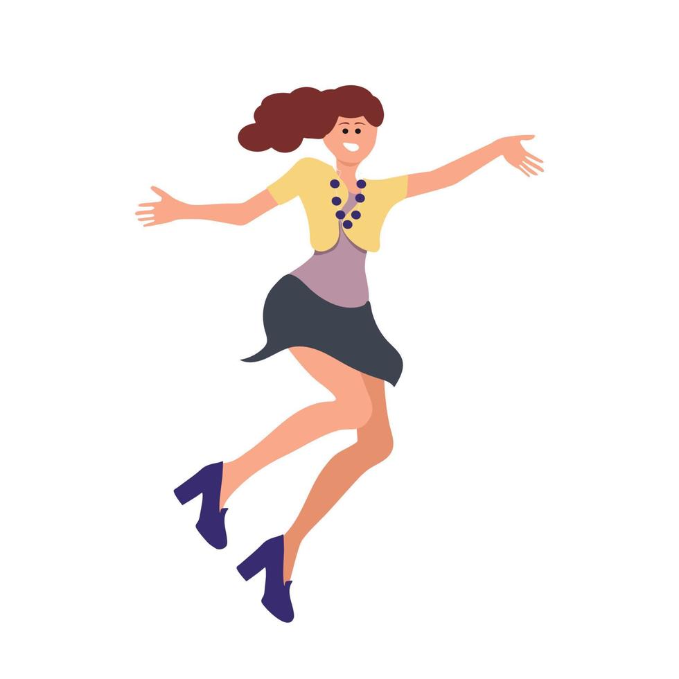 kvinna med platt stil isolerad på vit bakgrund, springer och är glad. vektor