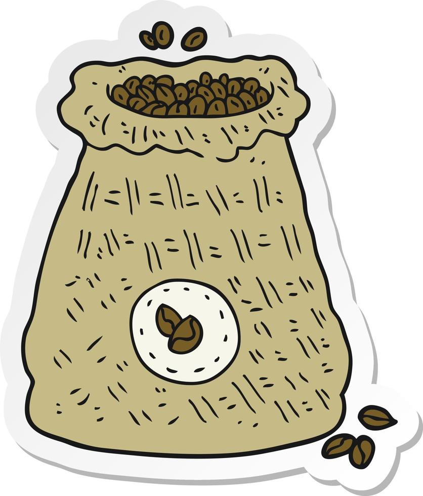 klistermärke av en tecknad påse med kaffebönor vektor