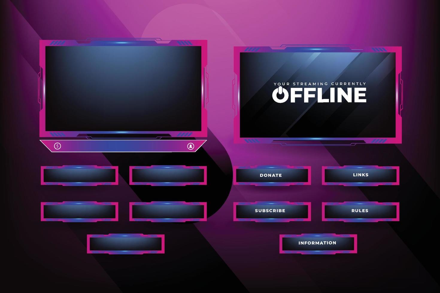 livestreamande överläggsdekoration med tjejig rosa och blå färgnyans. onlinespelskärmpanel och kantdesign för spelare. direktsändning element vektor med färgglada knappar.