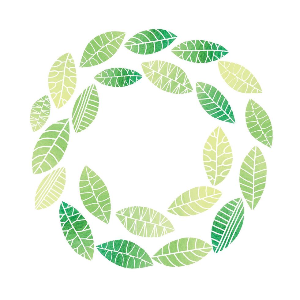 akvarell rund krans med gröna abstrakta blad vektor illustration botaniska set