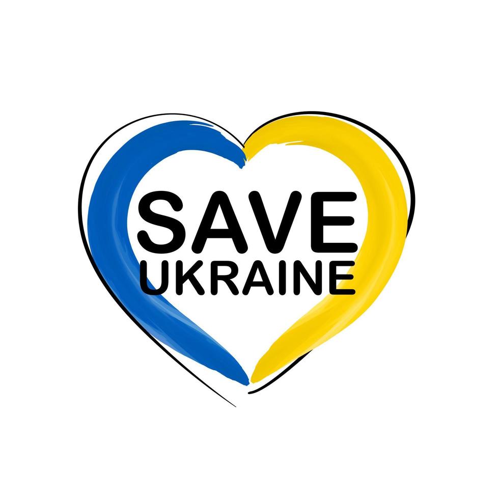 spara ukrainska platt konst på vit bakgrund, ukrainska flaggan kärlek form be koncept. rädda Ukraina från Ryssland. vektor design