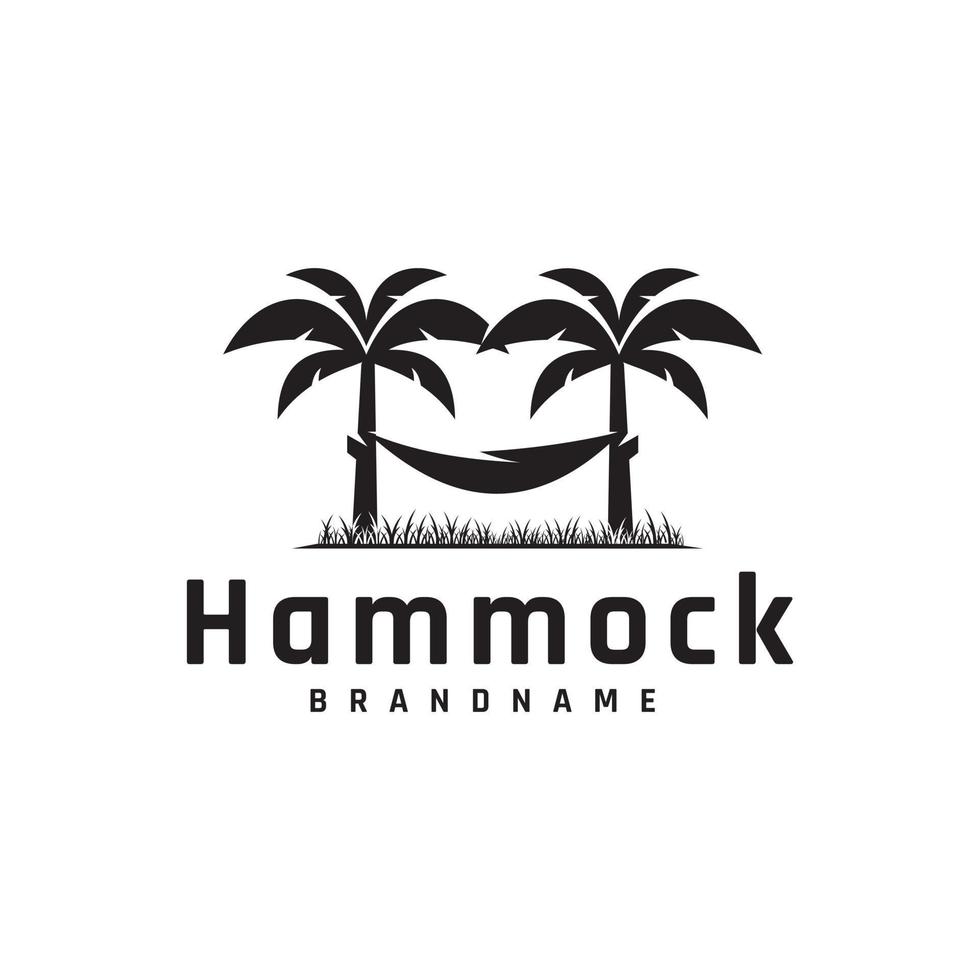 logo design hängmatta illustration med palm utomhus, koppla av, mall, symbol vektor