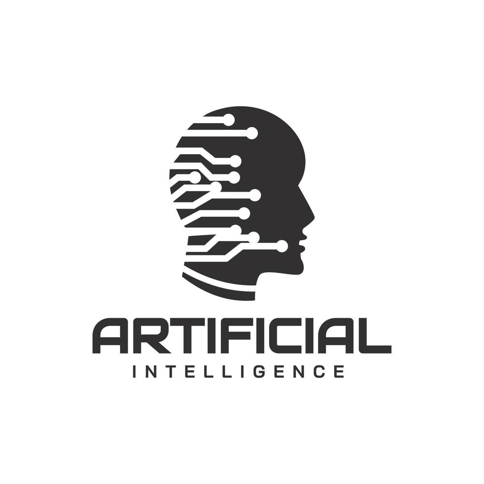 Logo-Vorlage für künstliche Intelligenz und menschliches Gesicht. Raster elektronische Schaltung und Kommunikationsvektordesign. technologieillustration vektorillustration vektor