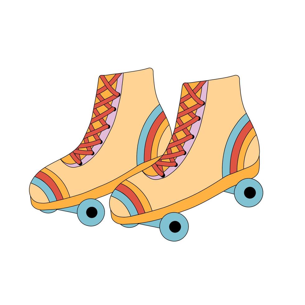 söt rullskridsko quad sko med färgglad retro regnbåge. 70- och 80-talsklistermärke isolerad på vitt. platt groovy vektorillustration. vektor