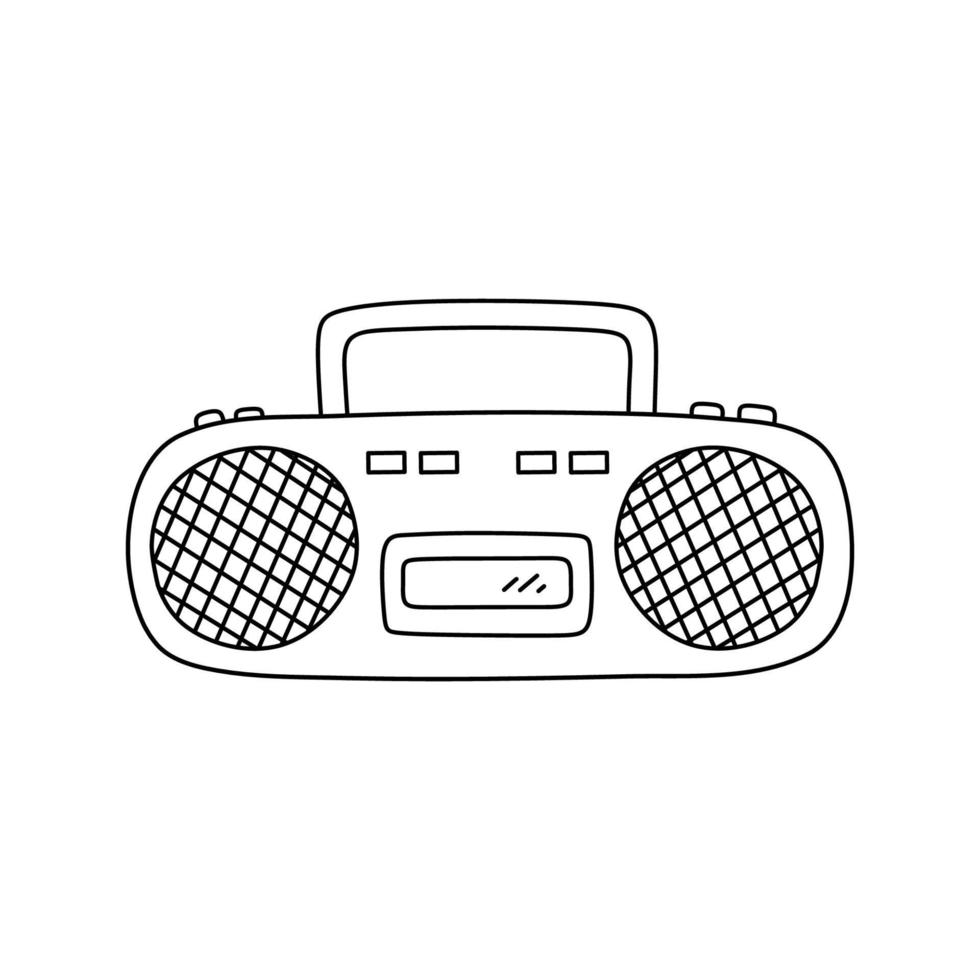 Retro-Kassettenrecorder isoliert auf weißem Hintergrund. handgezeichnete Vektorgrafik im Doodle-Stil. Musik-Boombox. Perfekt für Dekorationen, Logos, verschiedene Designs. vektor