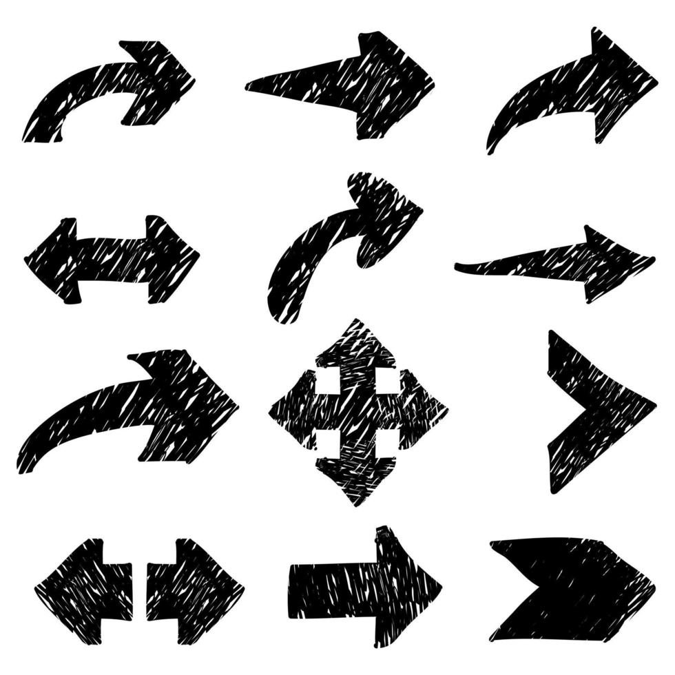 handritad uppsättning svart pilikon. med samling grunge stil pil. för webben, användargränssnitt vektor