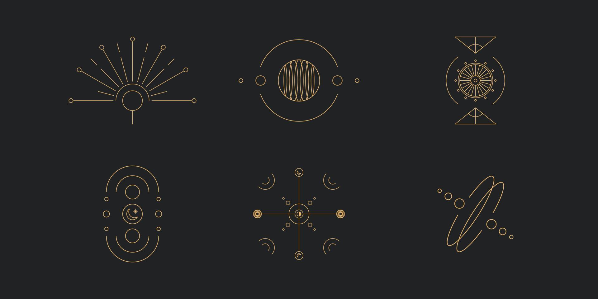 uppsättning av månen och solen linjekonst. minimala linjära boho-symboler. himmelsk mystisk element. vektor linje konst illustration.