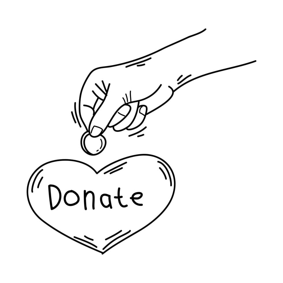 donera handritad. begreppet välgörenhet och donation. händer ger och delar kärlek till människor. händer gest på doodle stil, vektorillustration vektor