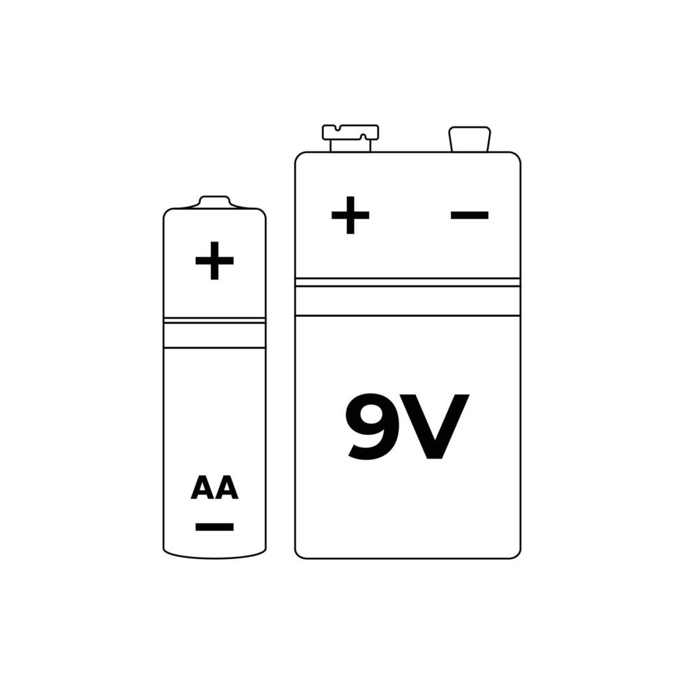 Batterie aa und 9 Volt umreißen Symboldarstellung auf weißem Hintergrund vektor