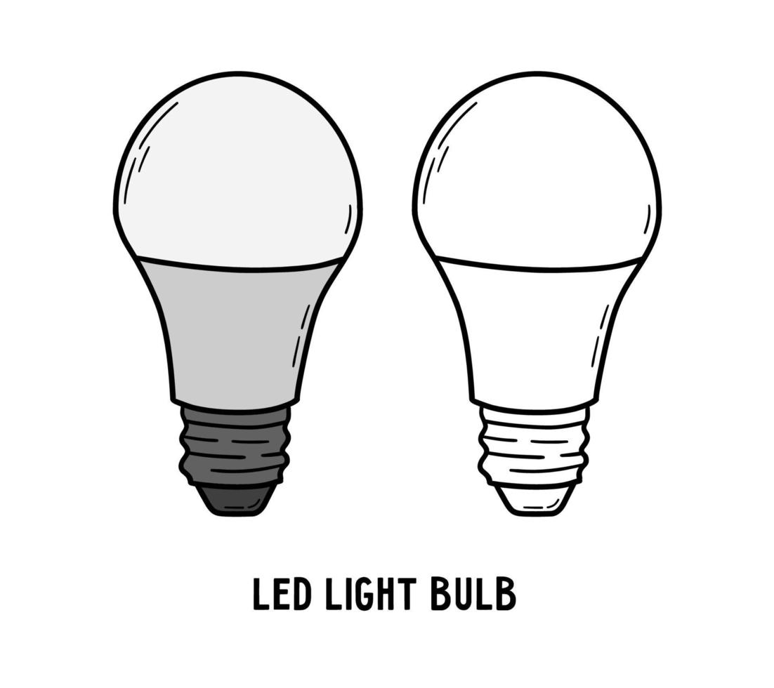 energibesparande led-glödlampa, ekolampikon, linjär vektorillustration i klotterskiss handritad stil vektor