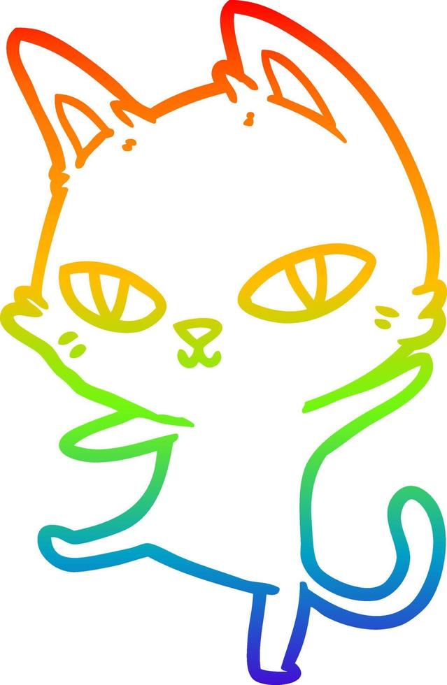 Regenbogen-Gradientenlinie Zeichnung Cartoon-Katze starrt vektor