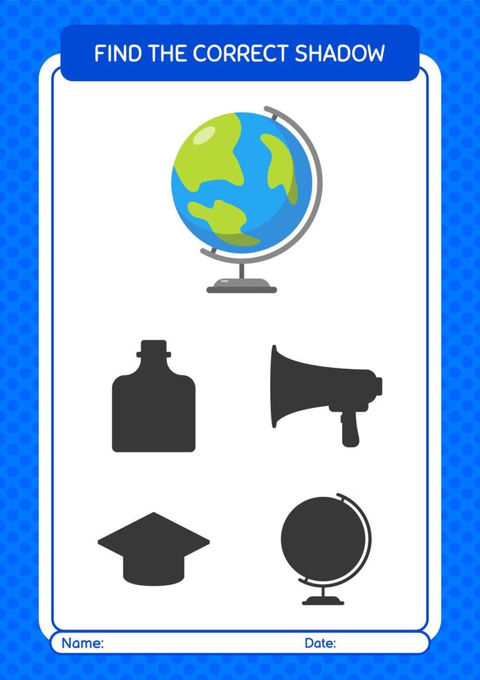 hitta rätt skuggspel med globe. arbetsblad för förskolebarn, aktivitetsblad för barn vektor