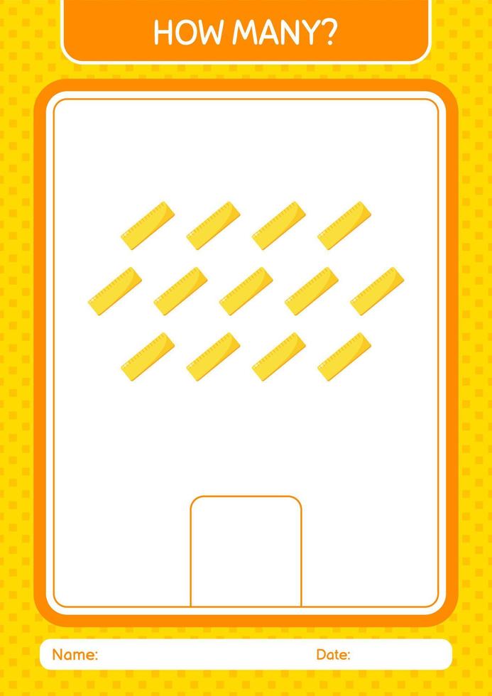 hur många räknar spel med linjal. arbetsblad för förskolebarn, aktivitetsblad för barn vektor