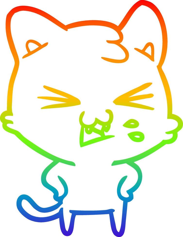 regnbågsgradient linjeteckning tecknad katt väsande vektor