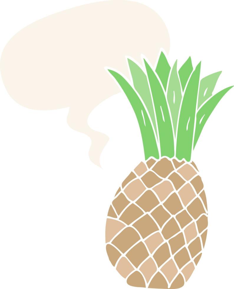 Cartoon-Ananas und Sprechblase im Retro-Stil vektor