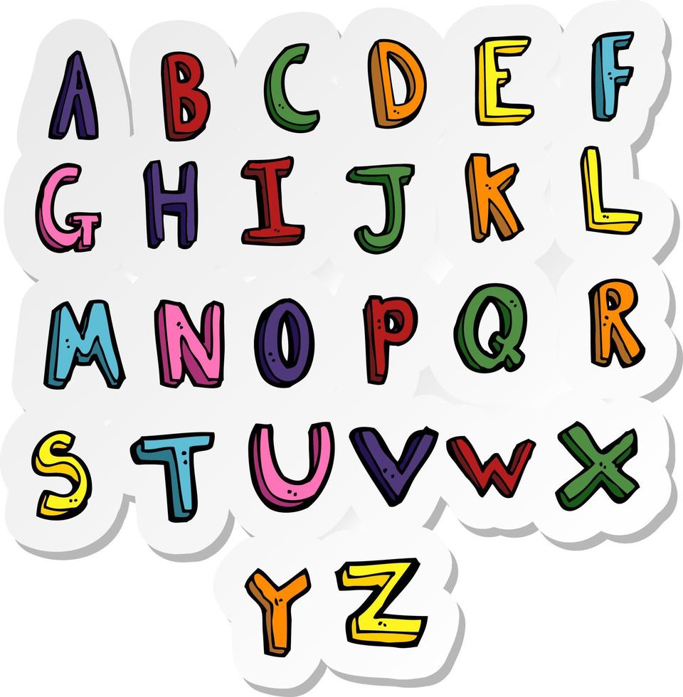 klistermärke av ett tecknat alfabet vektor