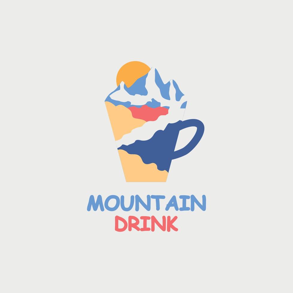 drink logotyp design med en bild av en kopp där det finns berg vektor