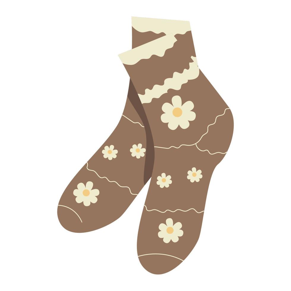 warme braune Socken mit Gänseblümchen, Vektorillustration auf weißem Hintergrund. vektor