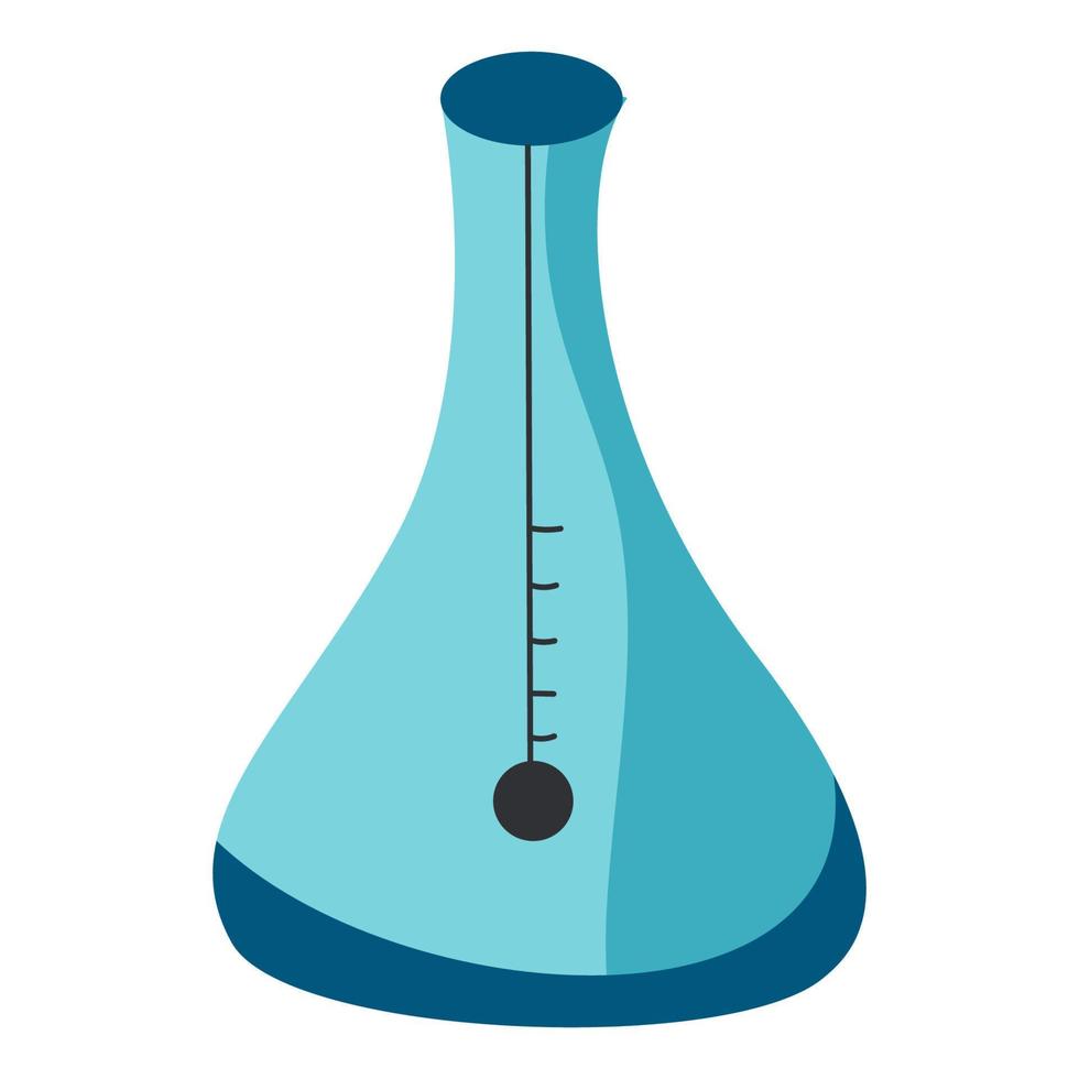 glas retort med blå vätska för skolan, vektorillustration. vektor