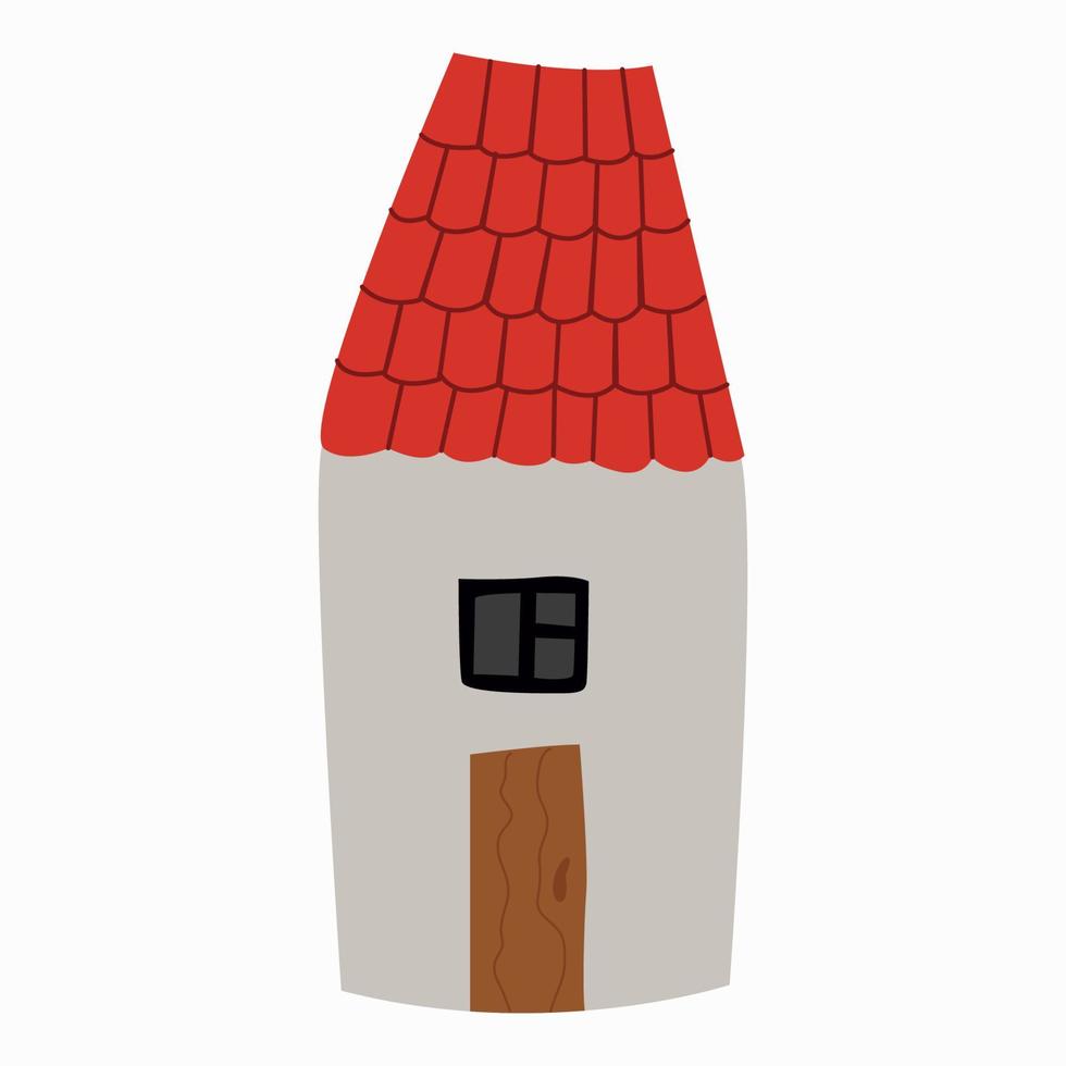 Vektorflaches Design eines gemütlichen alten Hauses mit rotem Dach und grauen Wänden. vektor