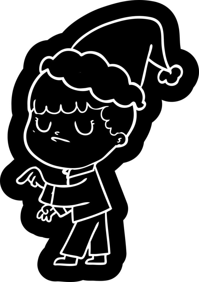 karikaturikone eines mürrischen jungen, der weihnachtsmütze trägt vektor