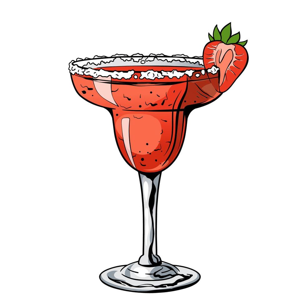 Erdbeer-Margarita-Cocktail, handgezogenes Alkoholgetränk mit Beeren und Salz. Vektor-Illustration vektor