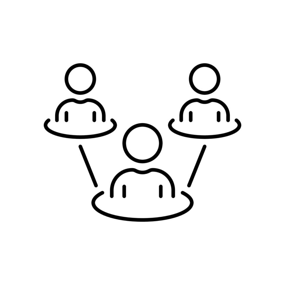 Liniensymbol für soziale Netzwerke. Lineares Piktogramm der Geschäftstechnologie-Gemeinschaftsweltgesellschaft. Networking Hub Medieninformationen Kommunikation Gliederungssymbol. editierbarer Strich. isolierte Vektorillustration. vektor