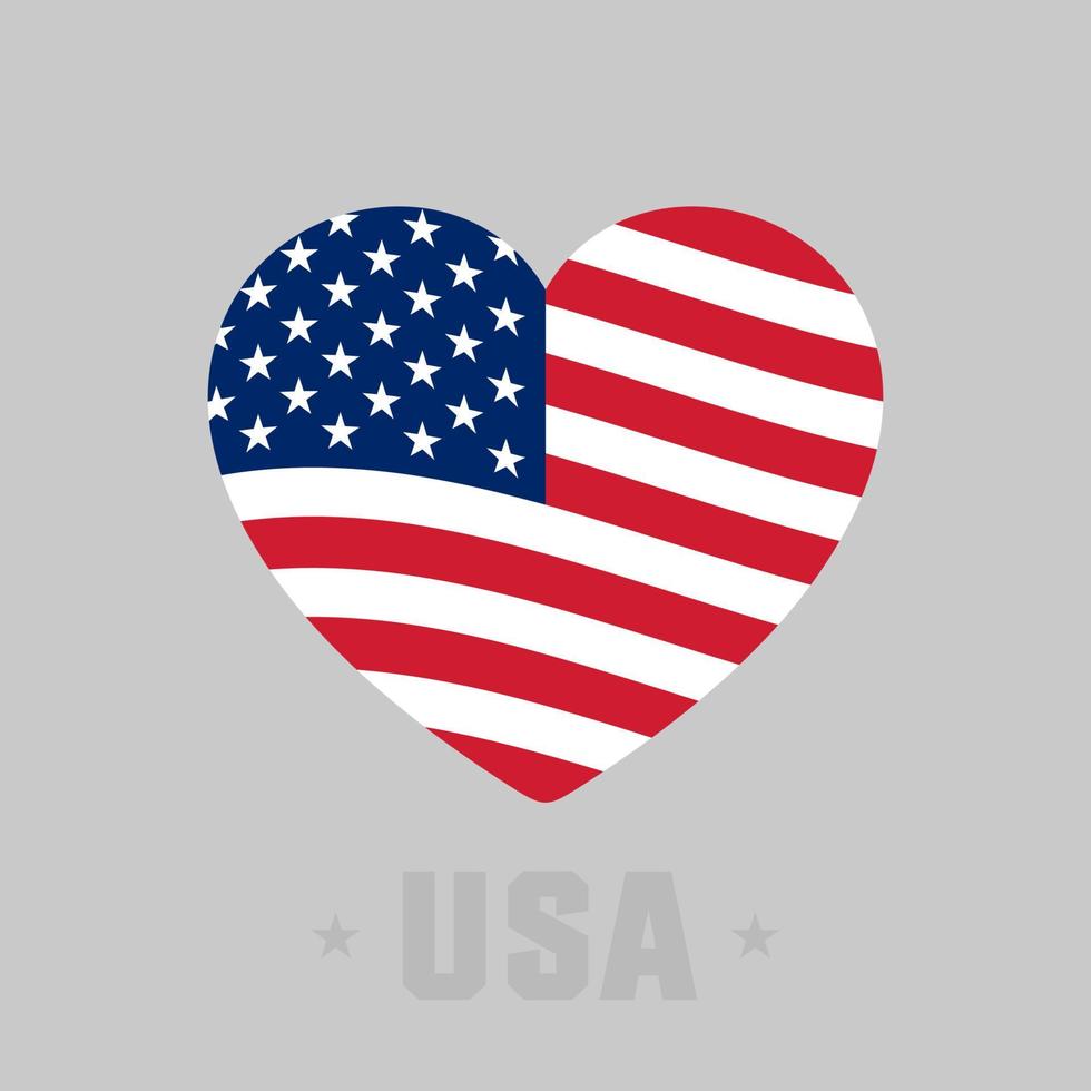 hjärta med amerikanska flaggan. USA:s flagga, självständighetsdagen. vektor illustration