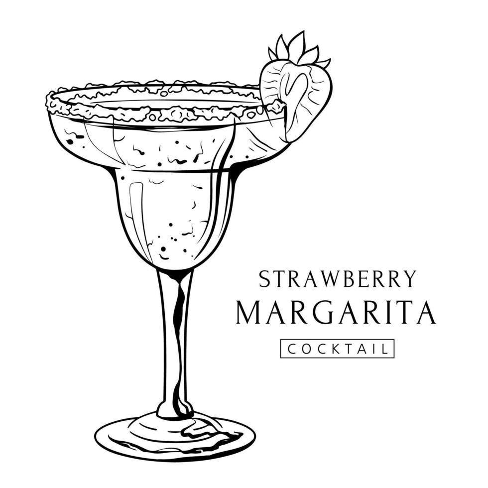 Erdbeer-Margarita-Cocktail, handgezogenes Alkoholgetränk mit Beeren und Salz. Vektor-Illustration vektor