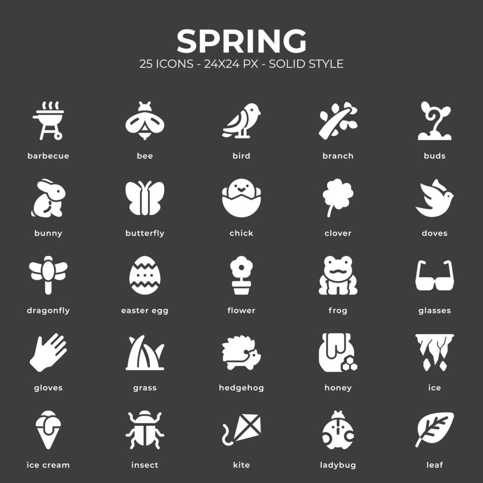 Frühlings-Icon-Pack mit schwarzem Stil vektor