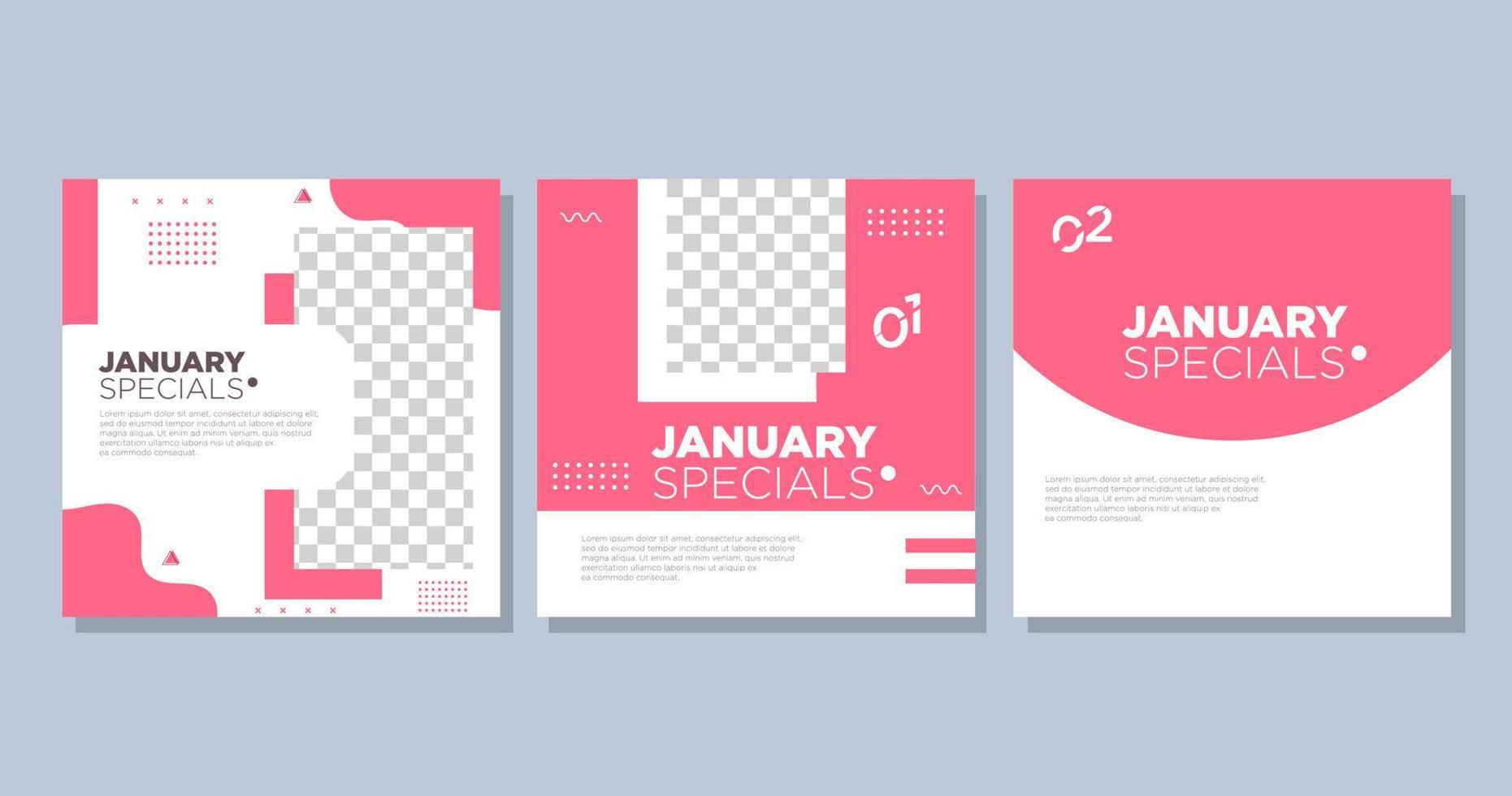 minimalistisk samling av inlägg på sociala medier, januarispecial, perfekt för företag, omredigerbar, vektor eps 10