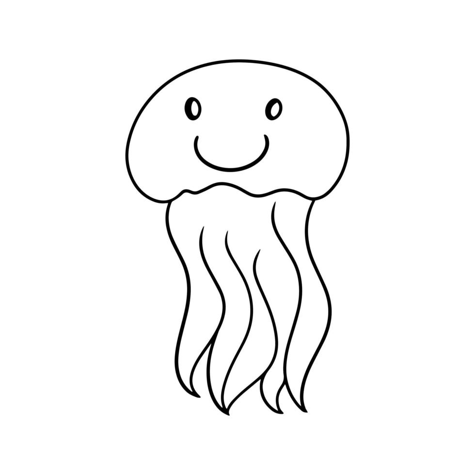 monokrom bild, liten manet med ett leende, havsliv, vektorillustration i tecknad stil på en vit bakgrund vektor