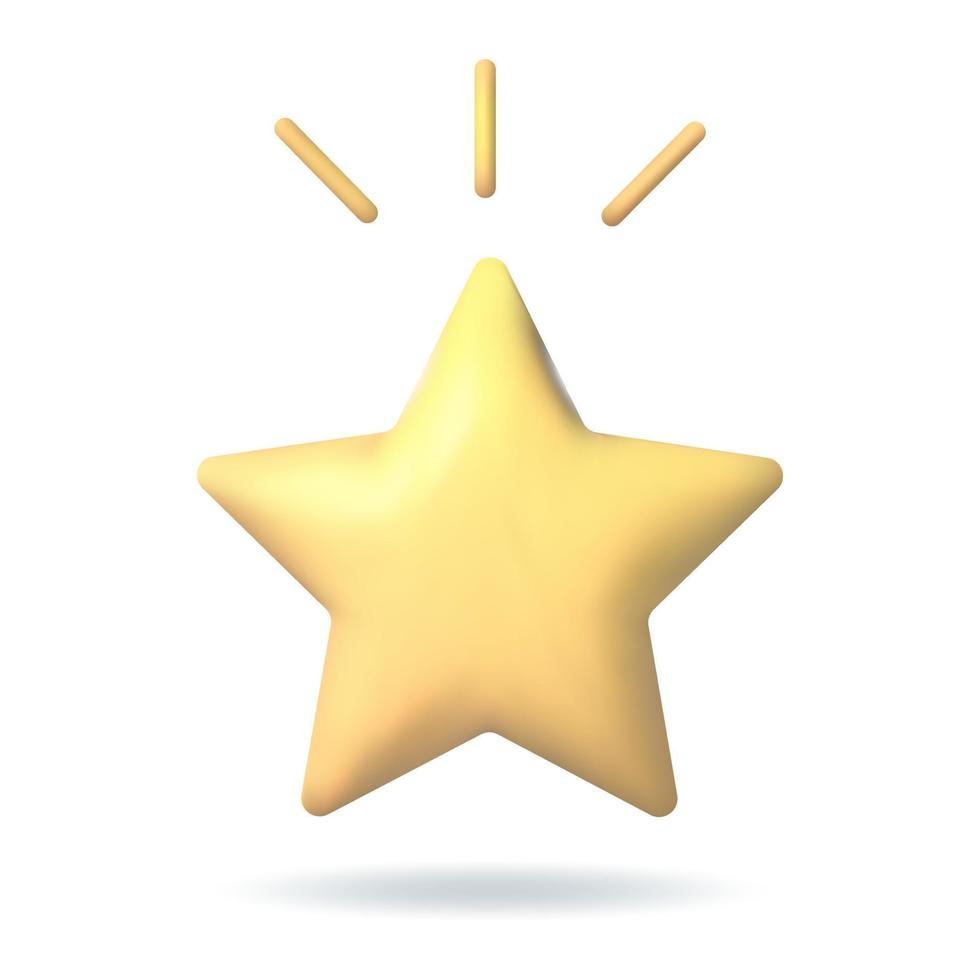 Konzept-Vektor-Illustration. 3D-Stern-Symbol, gelber Stern isoliert auf weißem Hintergrund. Feedback oder Leistung, Kundenbewertung. vektor